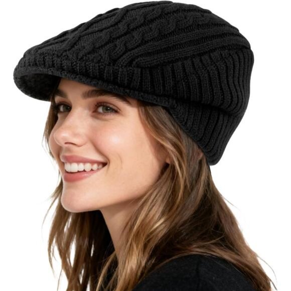 Women\'s Winter Warm Knit Hat Wool Caps with Visor main image 4